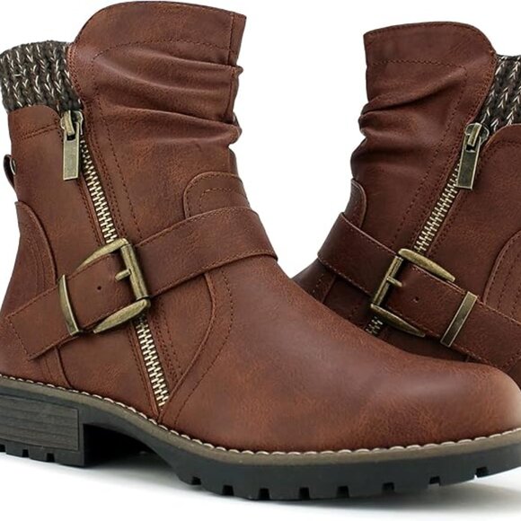 BOOT SALE!!! Hawkwell Combat Fashion Side Zipper Buckle Ankle Booties 7 NWT - Picture 1 of 14